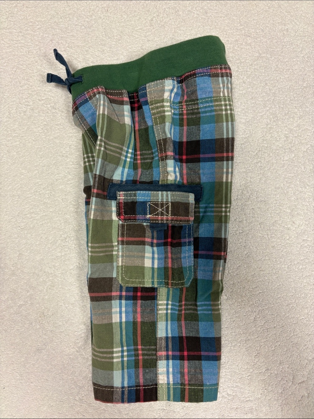 Baby Boden Green Blue Plaid Cargo Pants elastic waist drawstring cargo 12/18m - Picture 5 of 8